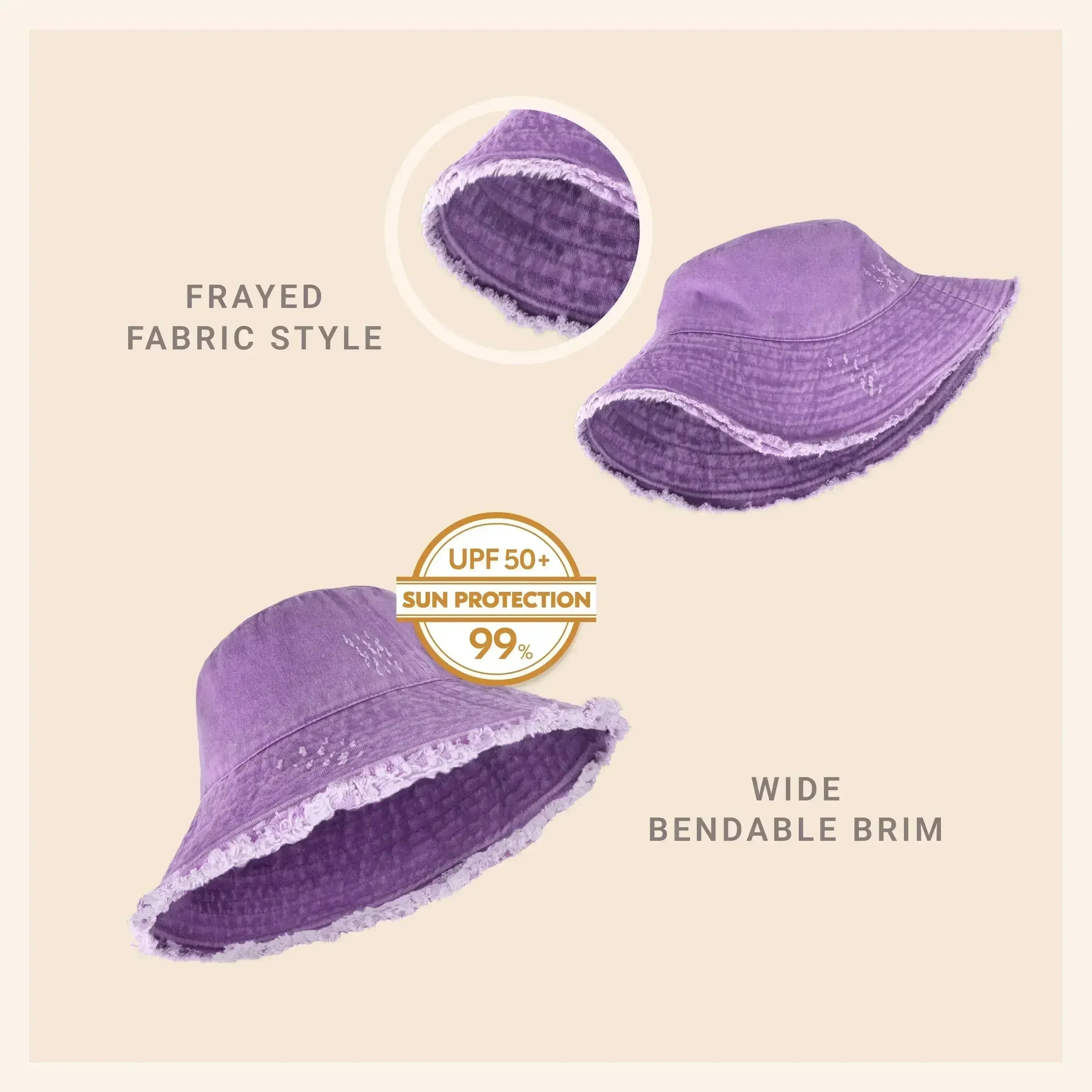 Wide Brim Frayed Bucket Hat - Femstylo