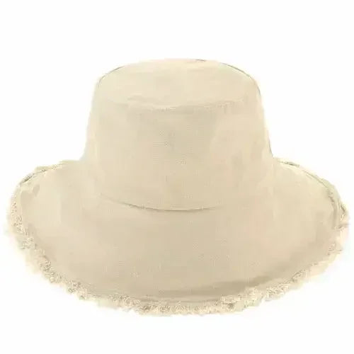 Wide Brim Frayed Bucket Hat - Femstylo
