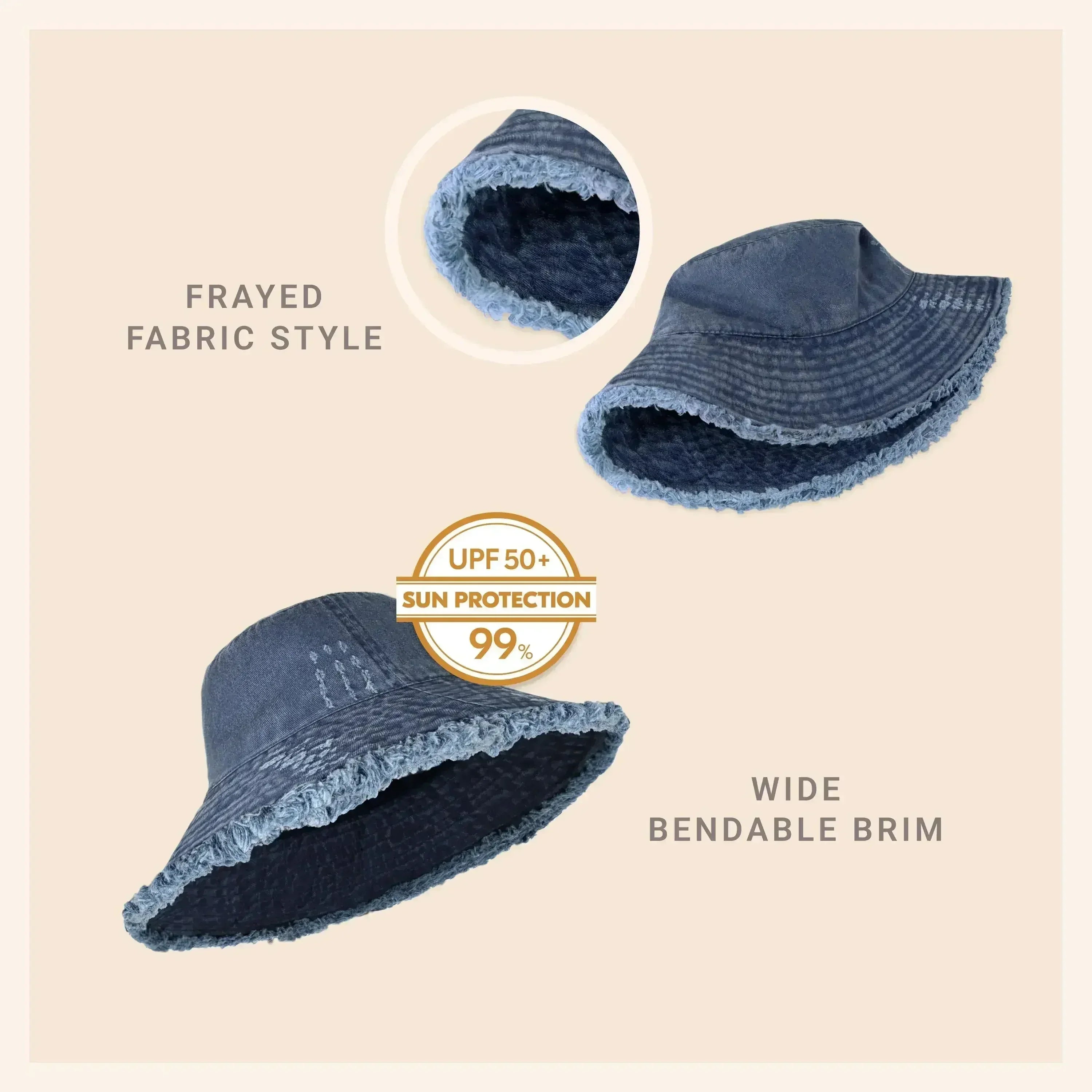 Wide Brim Frayed Bucket Hat - Femstylo