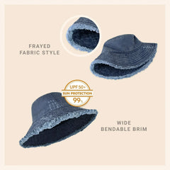 Wide Brim Frayed Bucket Hat - Femstylo