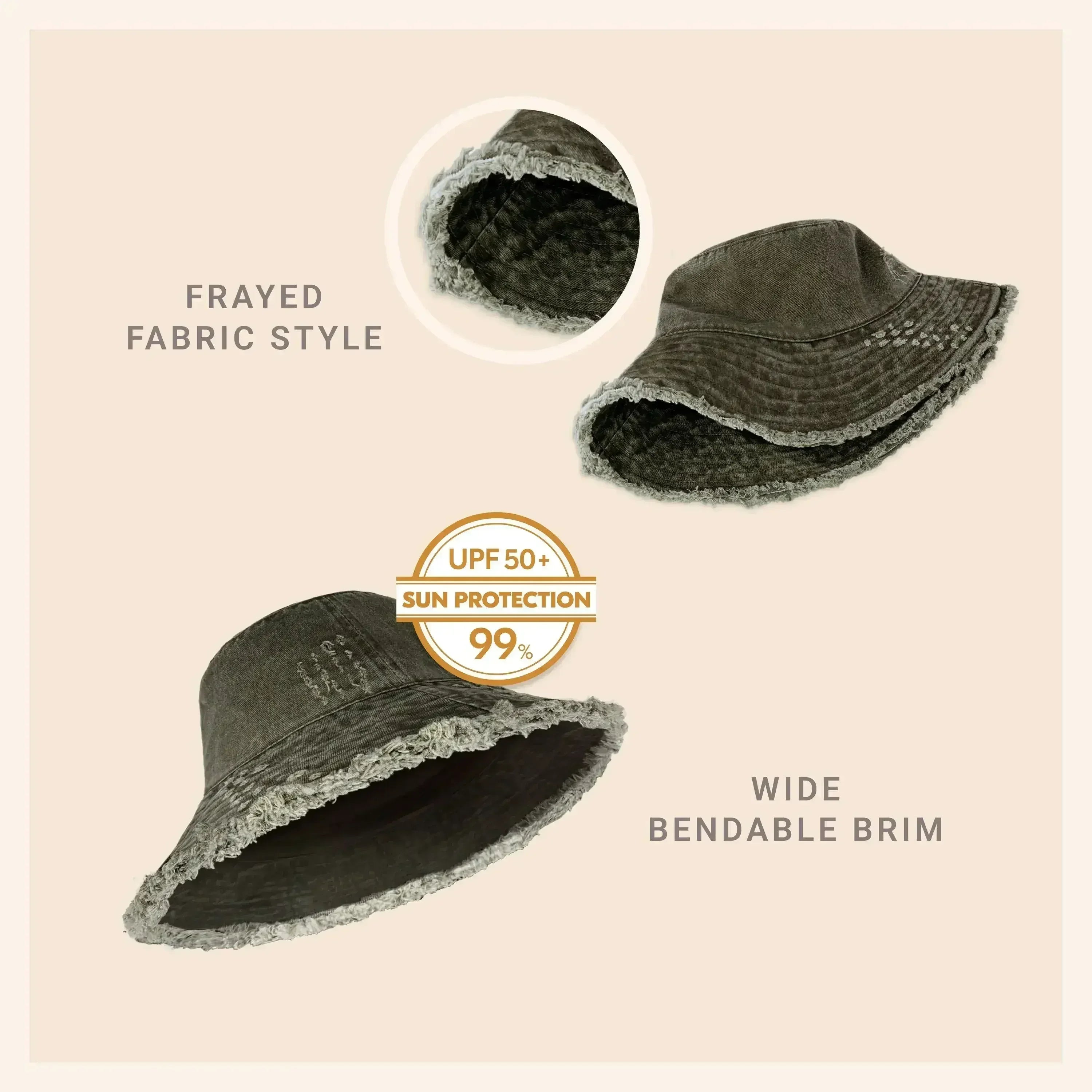 Wide Brim Frayed Bucket Hat - Femstylo