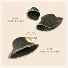Wide Brim Frayed Bucket Hat - Femstylo