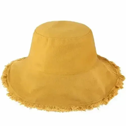 Wide Brim Frayed Bucket Hat - Femstylo
