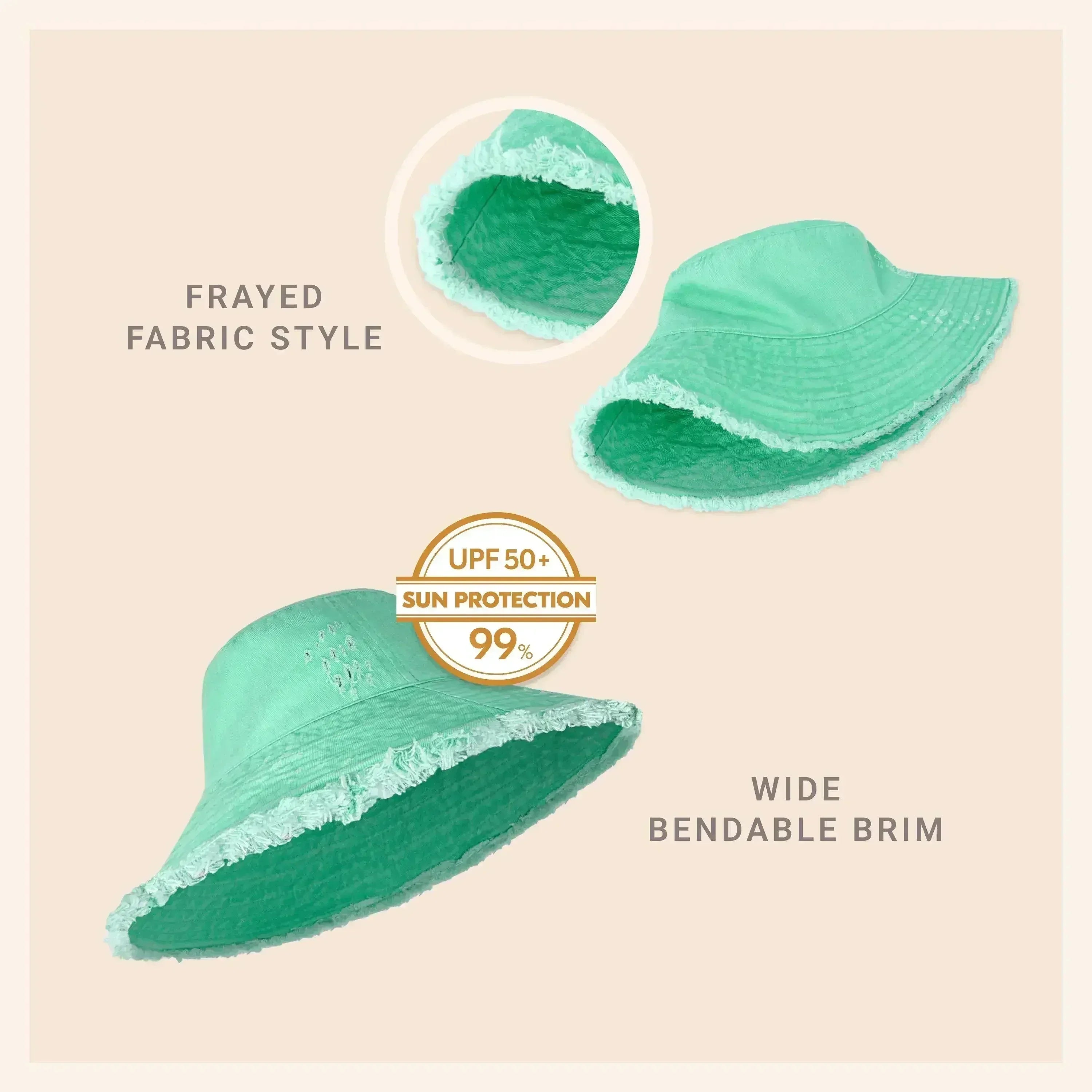 Wide Brim Frayed Bucket Hat - Femstylo