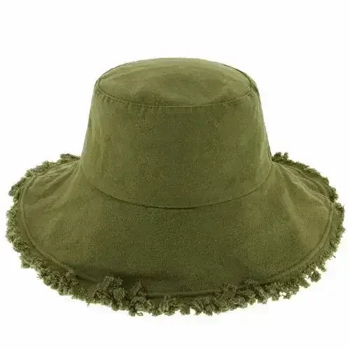 Wide Brim Frayed Bucket Hat - Femstylo