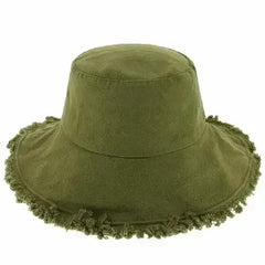 Wide Brim Frayed Bucket Hat - Femstylo