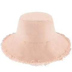 Wide Brim Frayed Bucket Hat - Femstylo