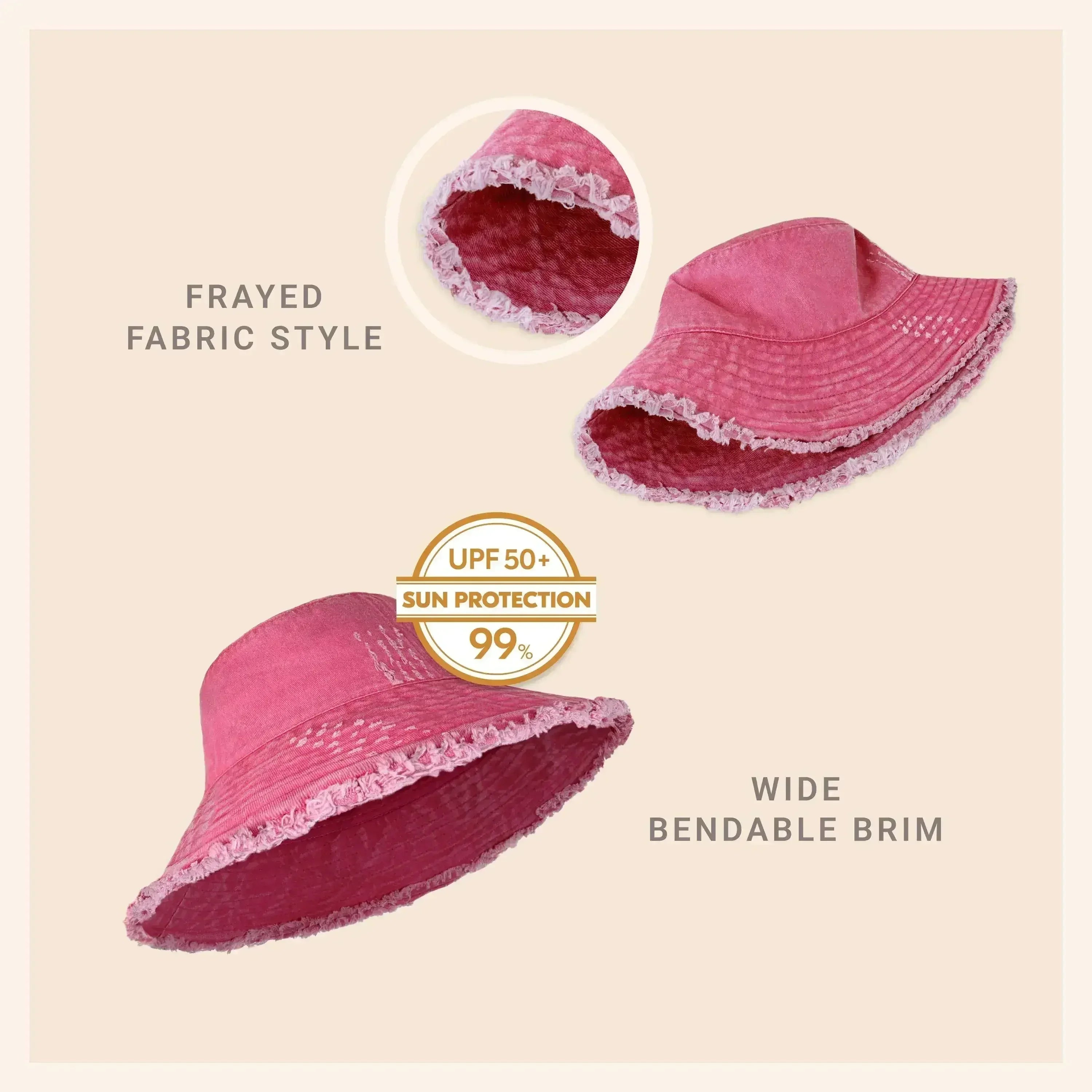 Wide Brim Frayed Bucket Hat - Femstylo