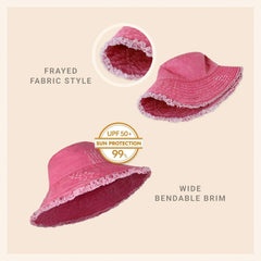 Wide Brim Frayed Bucket Hat - Femstylo