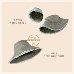 Wide Brim Frayed Bucket Hat - Femstylo