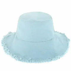 Wide Brim Frayed Bucket Hat - Femstylo