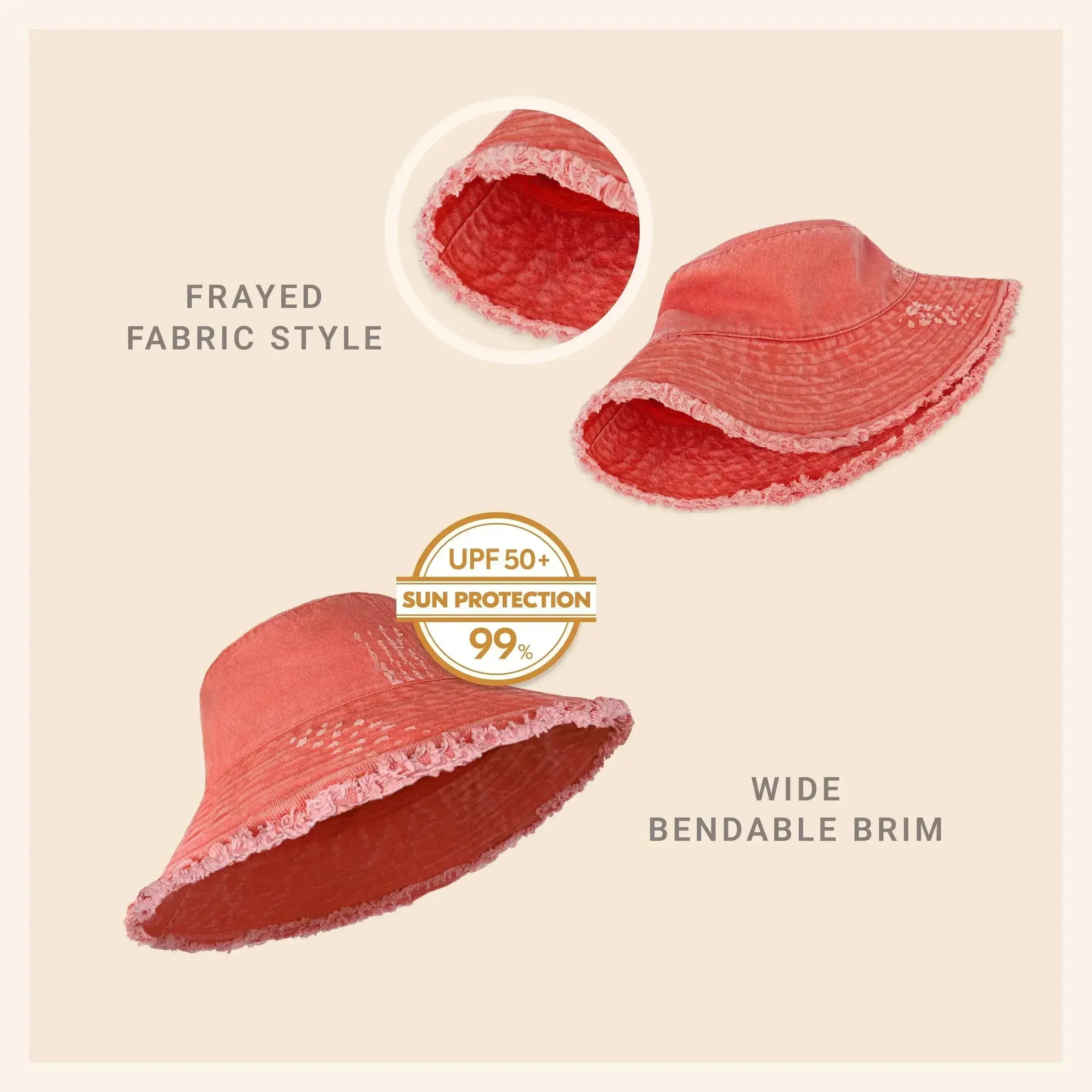 Wide Brim Frayed Bucket Hat - Femstylo