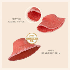 Wide Brim Frayed Bucket Hat - Femstylo