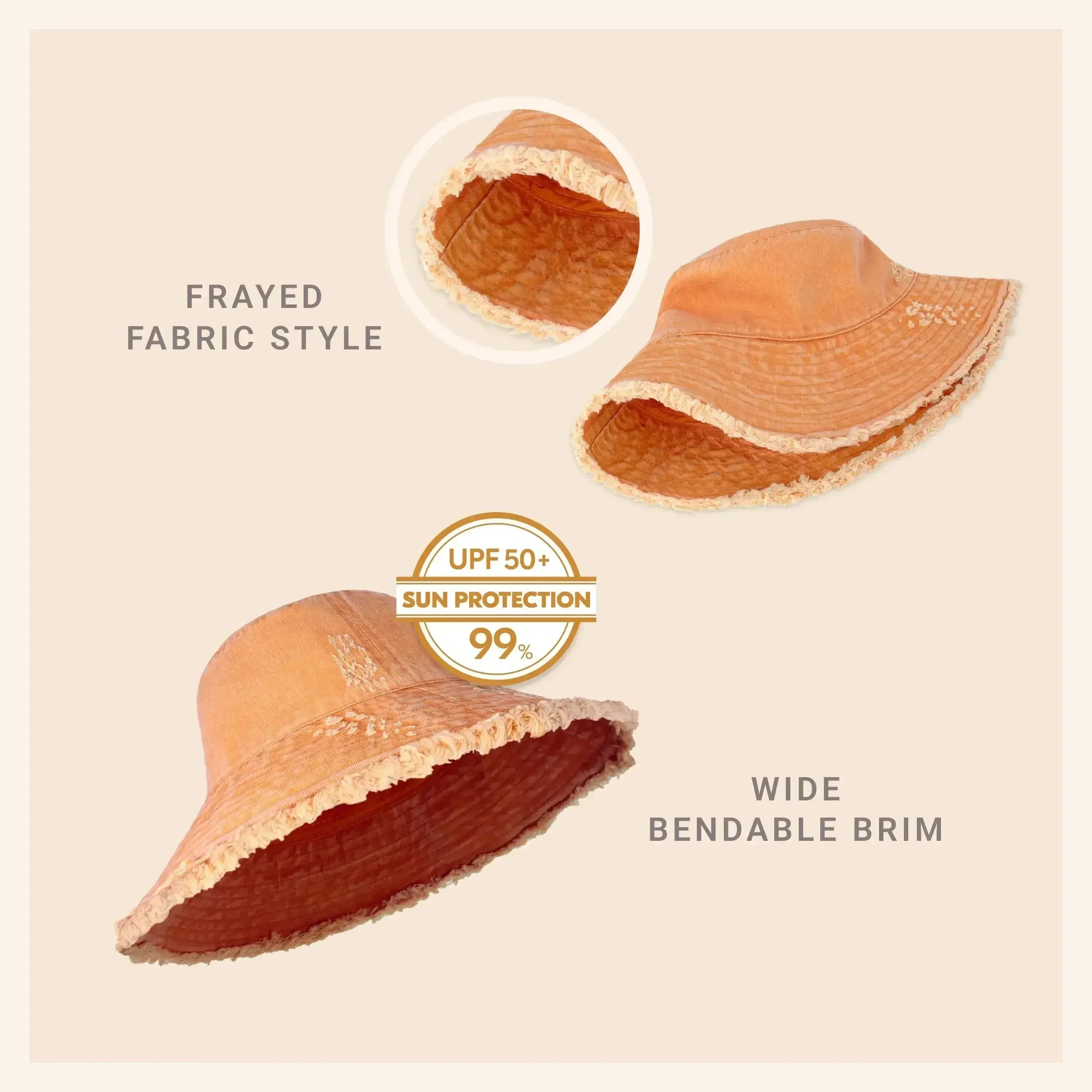 Wide Brim Frayed Bucket Hat - Femstylo