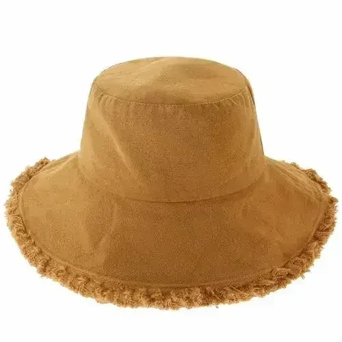 Wide Brim Frayed Bucket Hat - Femstylo