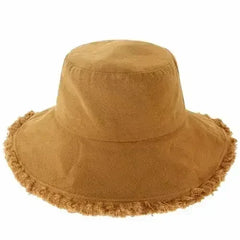 Wide Brim Frayed Bucket Hat - Femstylo