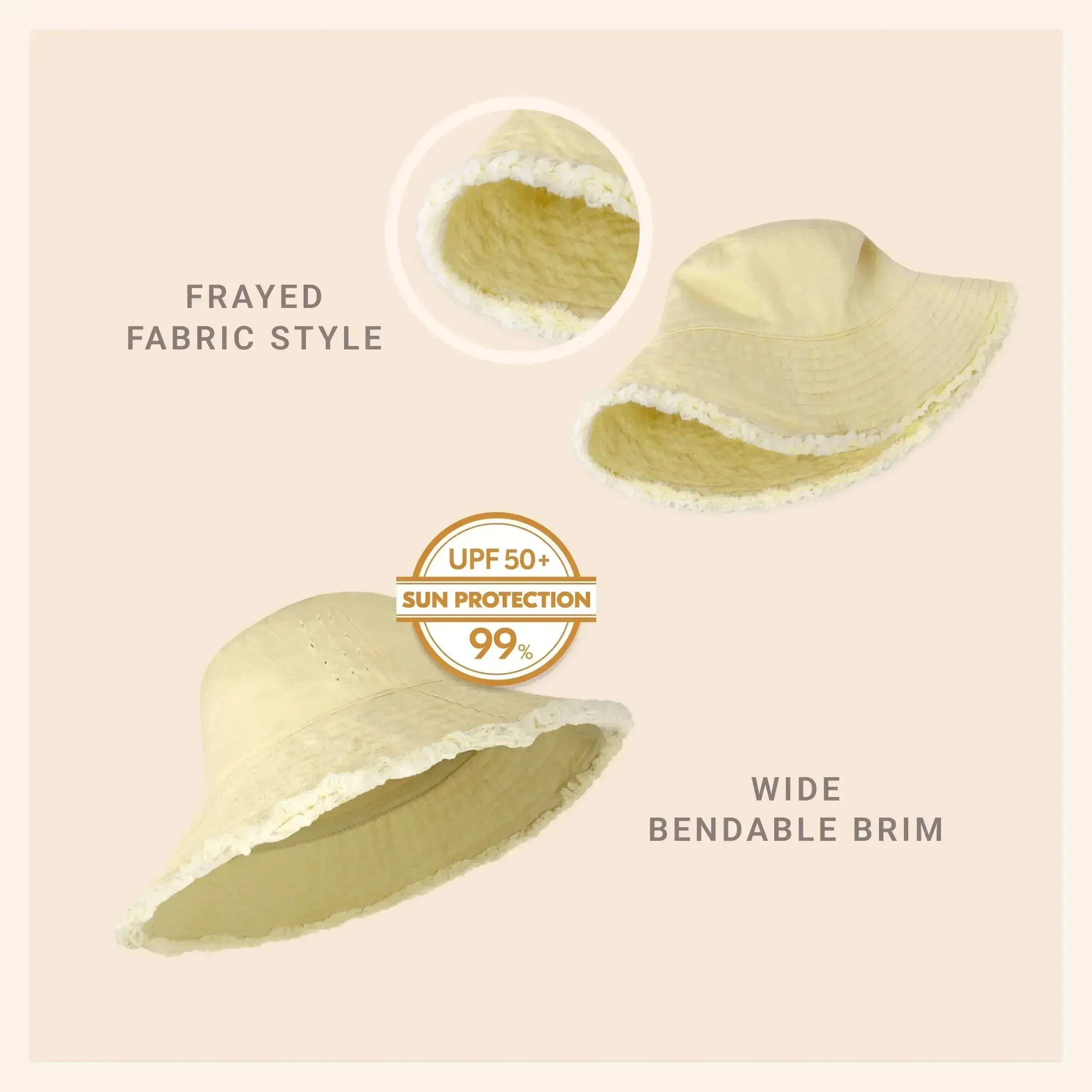 Wide Brim Frayed Bucket Hat - Femstylo