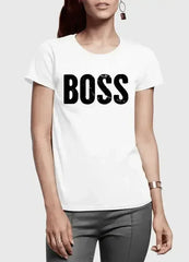 Boss Half Sleeves Women's T-shirt | Super Soft 100% Cotton - Femstylo