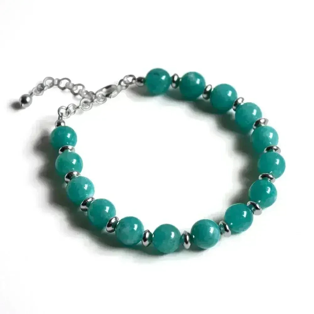 Turquoise Jade & Silver Bead Chain Bracelet - Femstylo