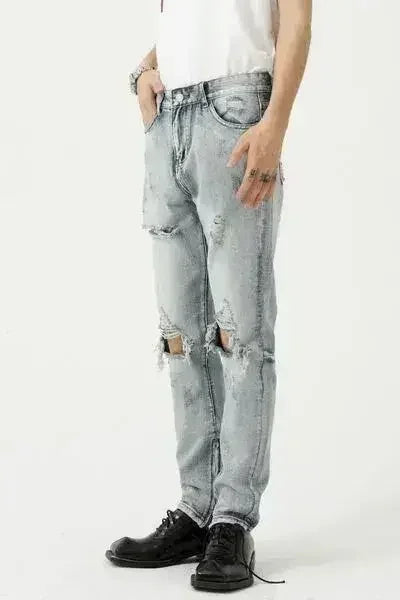 Distressed Side Zip Jeans with Pockets - Femstylo