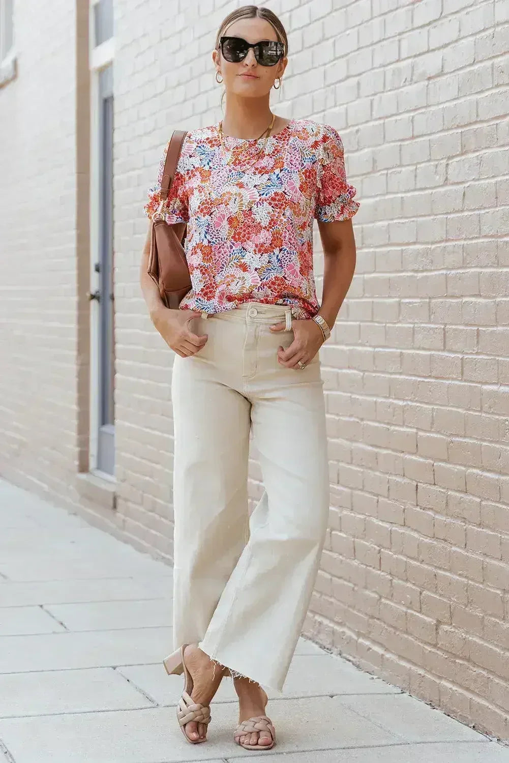Floral Bubble Sleeve Blouse - Multicolor Print Top | Femstylo - Femstylo