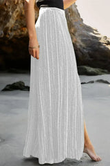 Striped Printed Slit Wide Leg High Waist Pants - Femstylo