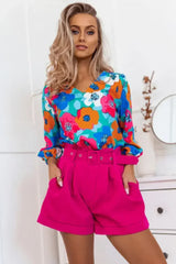 Floral V-Neck Blouse - 3/4 Sleeve Office Wear | Femstylo - Femstylo