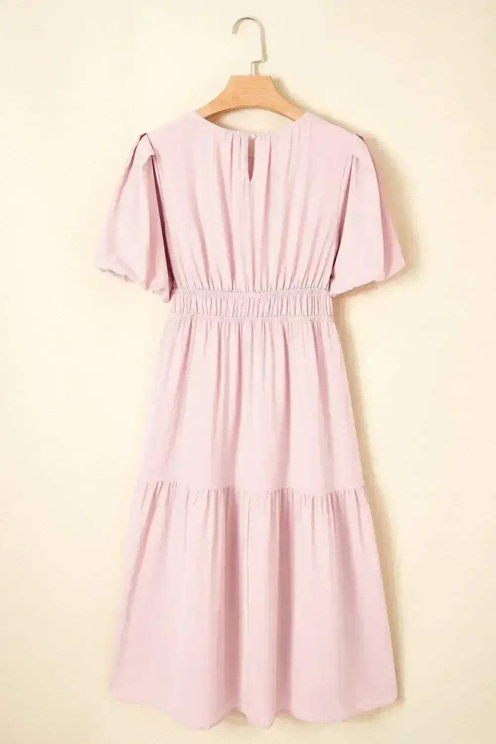 Light Blue Puff Sleeve High Waist Flowy Midi Dress - Femstylo