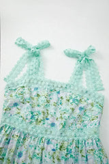 Green Floral Lace Tied Strap Empire Waist Maxi Dress - Femstylo