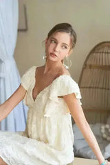 ADORA Tie Back V-Neck Ruffle Sleeve Dress - Femstylo