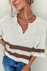 Brown Stripe Cropped Drop Sleeve Sweater - Femstylo