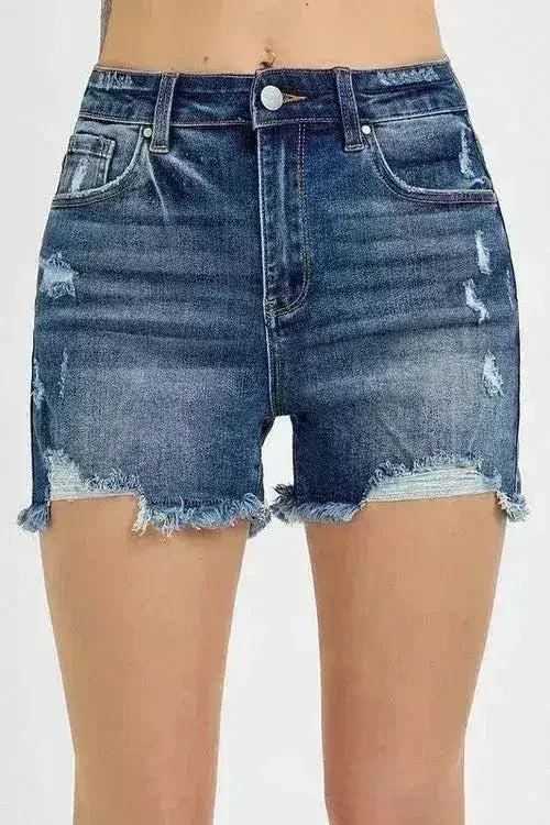 Distressed Denim Shorts - Raw Hem Stretch Cotton Shorts - Femstylo