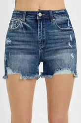 Distressed Denim Shorts - Raw Hem Stretch Cotton Shorts - Femstylo