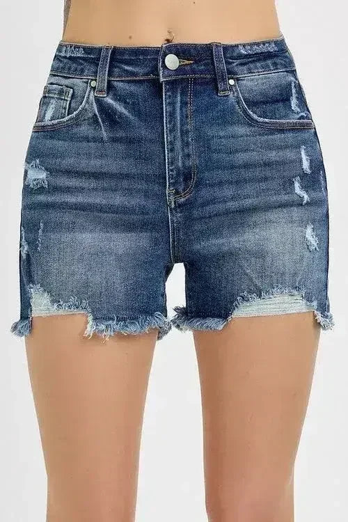 RISEN Distressed Raw Hem Denim Shorts - Femstylo
