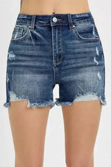RISEN Distressed Raw Hem Denim Shorts - Femstylo