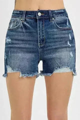 Distressed Denim Shorts - Raw Hem Stretch Cotton Shorts - Femstylo