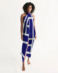 Sheer Sarong Swimsuit Cover Up Wrap / Geometric Dark Blue and White - Femstylo