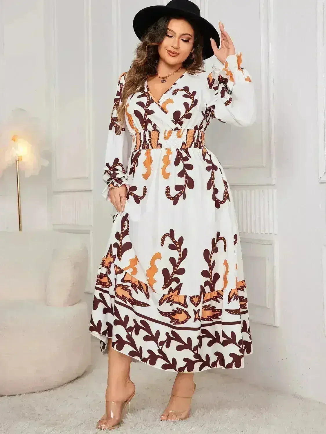 Plus Size Surplice Dress - Flounce Sleeve & Ruffled Hem | Femstylo - Femstylo