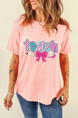 Pink Retro Checkered teach and Bow Pencil Graphic T Shirt
