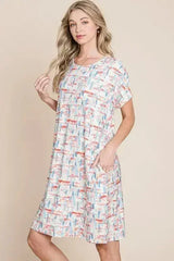 BOMBOM Printed Tee Dress - Casual Short Sleeve | Femstylo - Femstylo