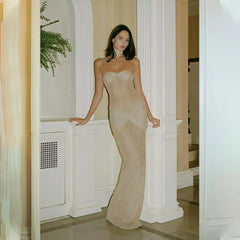 Lightly Chest-wrapped Sequins Slightly Transparent Fishtail Gown Dress - Femstylo