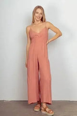 VERY J Sleeveless Ruched Wide Leg Jumpsuit - Femstylo
