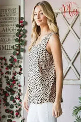 Heimish Full Size Front Button Animal Print Sleeveless Top Plus Size - Femstylo