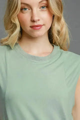 Umgee Round Neck Sleeveless High-Low Curved Hemline Mini Dress - Femstylo