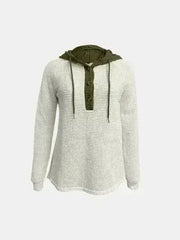 Full Size Waffle-Knit Contrast Long Sleeve Hoodie - Femstylo
