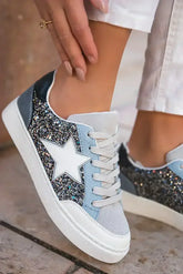 Silver Sequin Star Patch Lace Up Shoes - Femstylo