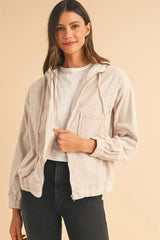 Real Teal Corduroy Zip-Up Hooded Jacket – Femstylo