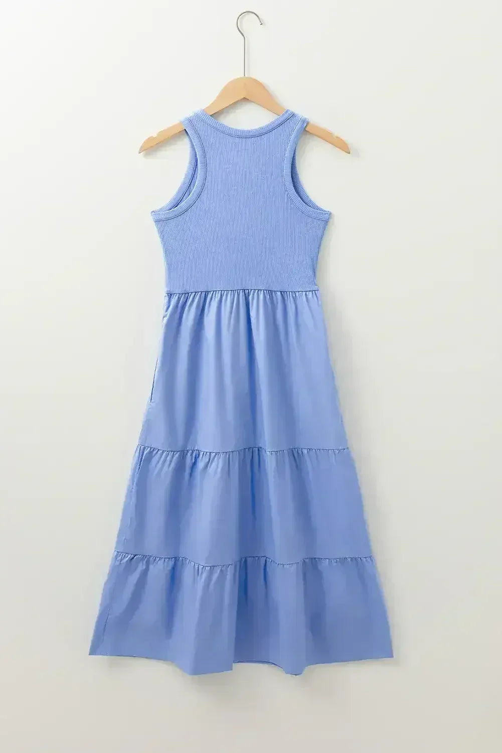 Sepia Rose Ribbed Vest Patchwork Tiered Midi Dress - Femstylo