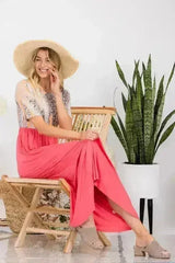 Celeste Full Size Leopard Round Neck Short Sleeve Maxi Dress Plus Size - Femstylo