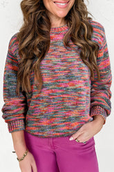 Purple Space Dye Yarn Crew Neck Sweater